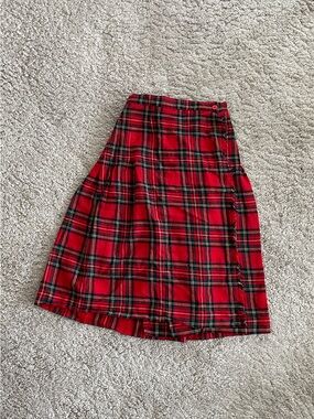 Thrifted Red Plaid Wrap Midi Skirt